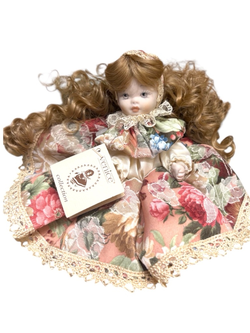 Vintage Venice Collection Porcelain Doll Victorian Floral Lace Dress w/ Tag